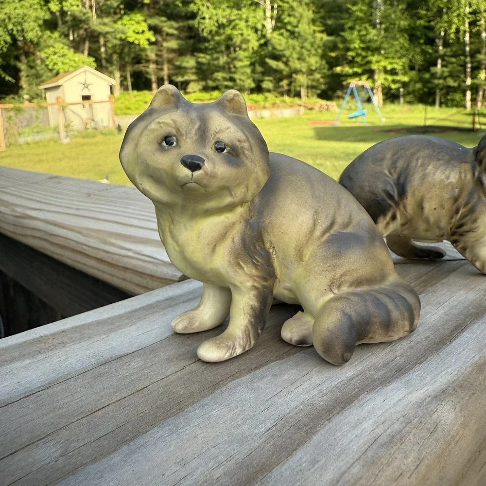 Vintage Enesco Raccoon Salt and Pepper Shaker Camp Cottage Woods Lake